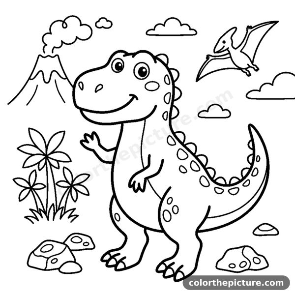 Desenho para colorir: T-Rex Simpático Acenando