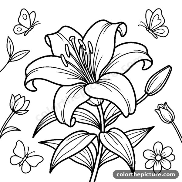 Dibujo para colorear: Lirio Elegante con Largos Estambres