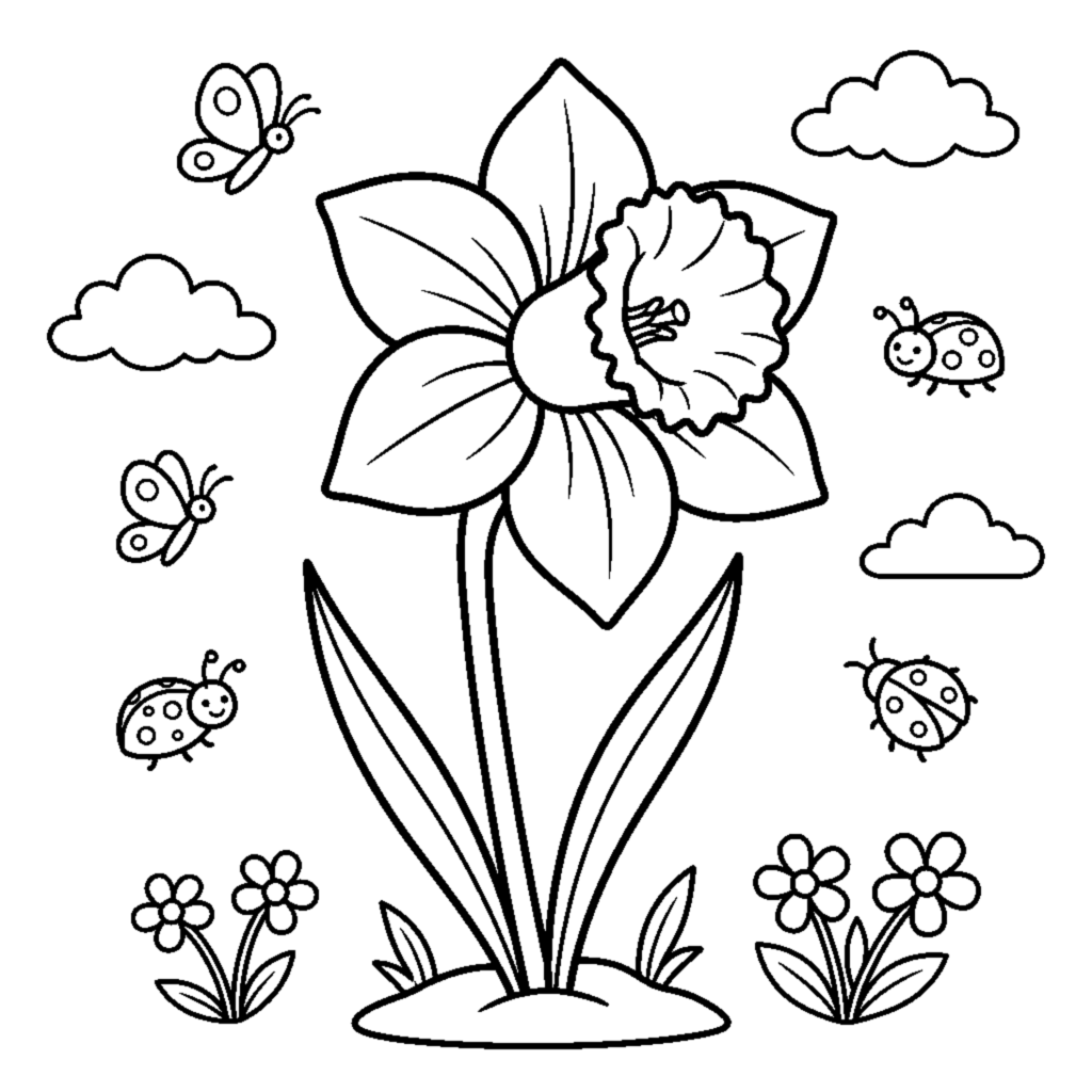 Dibujo para colorear: Narciso en Forma de Trompeta en un Tallo Alto