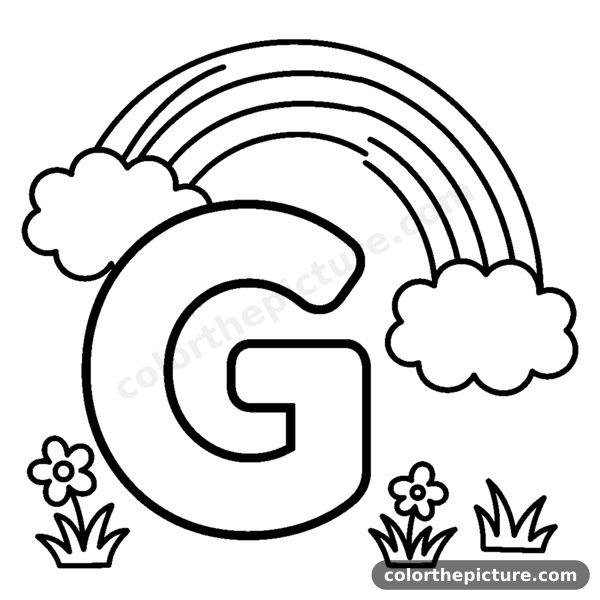 Desenho para colorir: Letra G e um Arco-íris brilhante