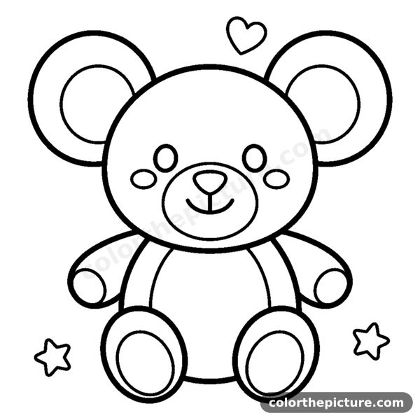 Dibujo para colorear: Osito de peluche adorable con orejas grandes