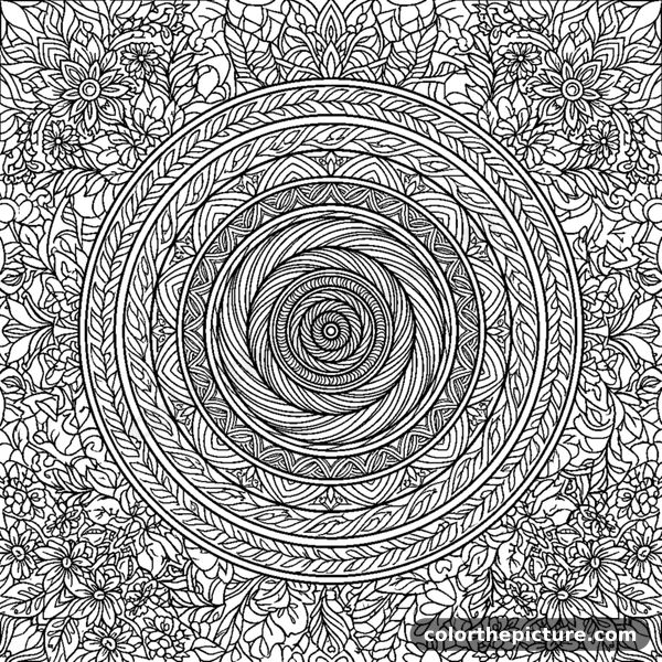Disegno da colorare: Mandala con Anelli e Spirale a Illusione Ottica