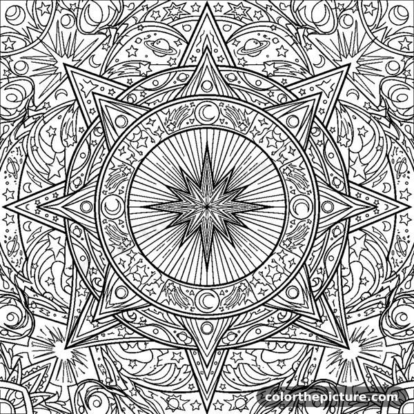 Disegno da colorare: Mandala con Raggi di Stella