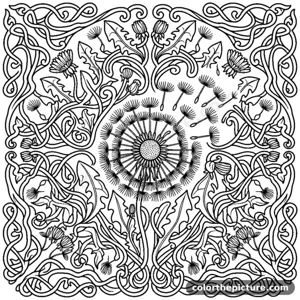 Coloriage Mandala de Pissenlits dans le Vent