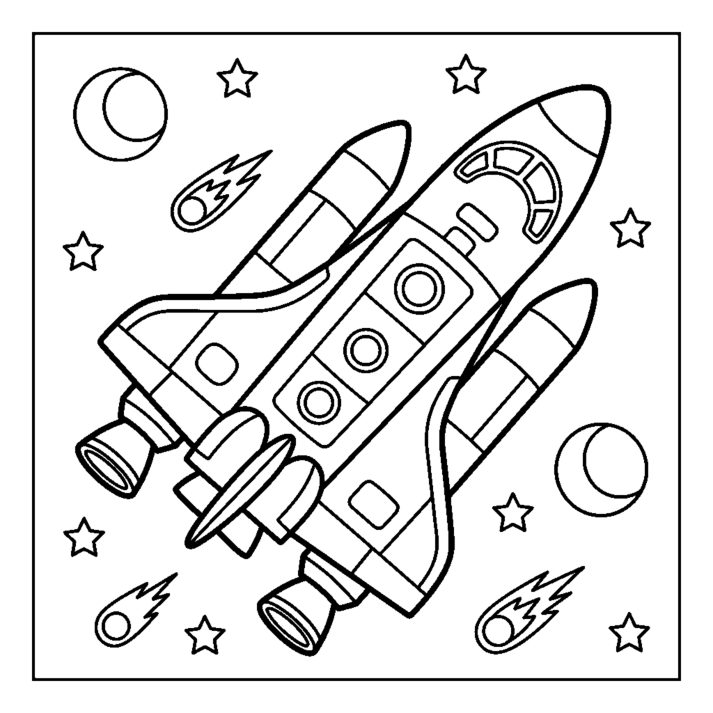 Twin-engine space shuttle coloring page