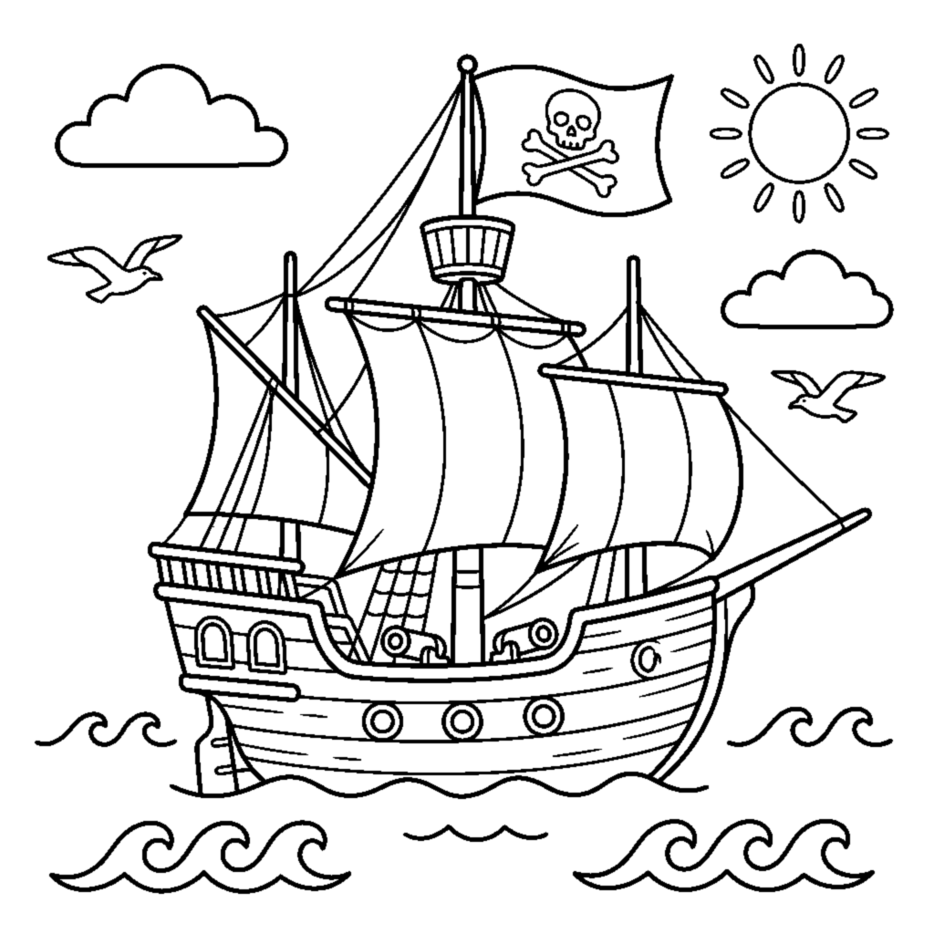 Coloriage Bateau pirate avec son drapeau