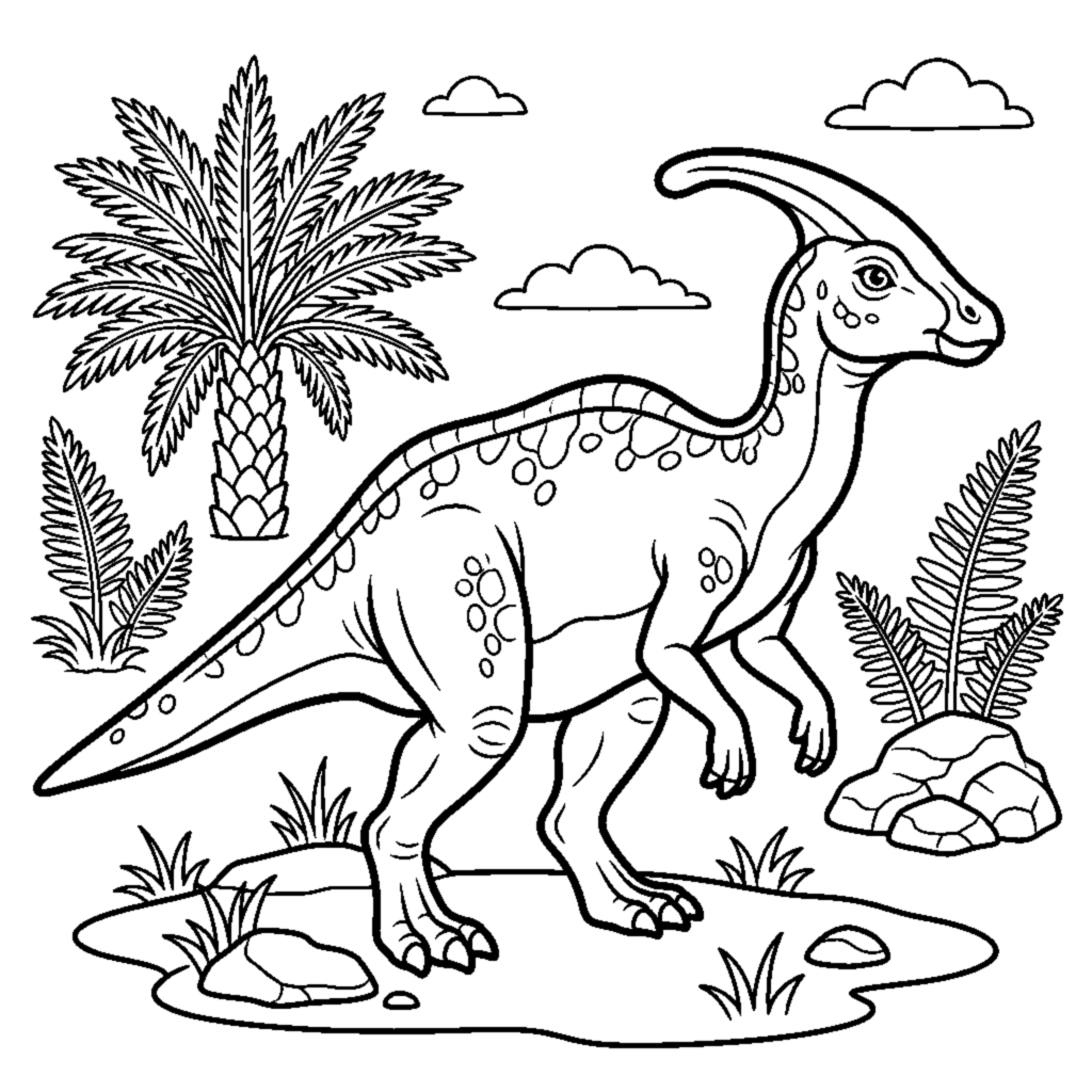 Parasaurolophus with a crest on its head coloring page