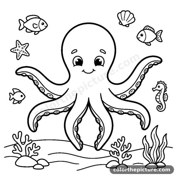 Octopus with open arms coloring page