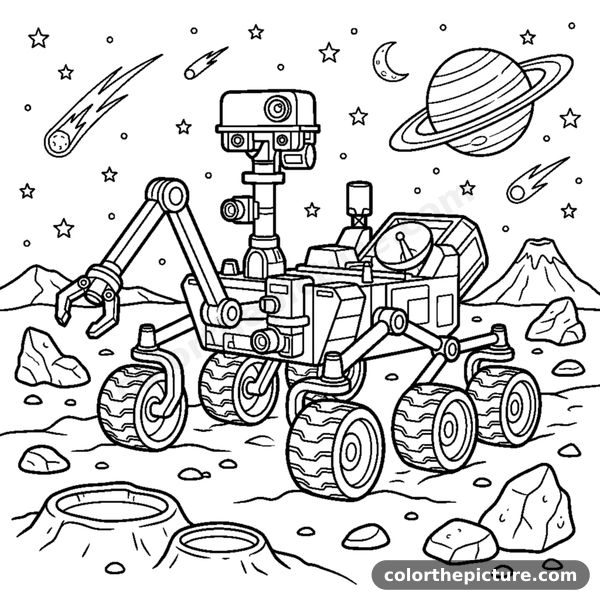 Wheeled explorer robot coloring page