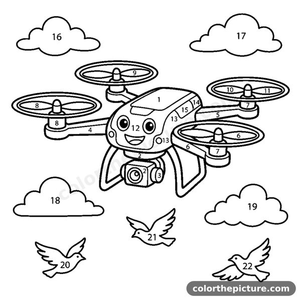 Flying drone robot coloring page