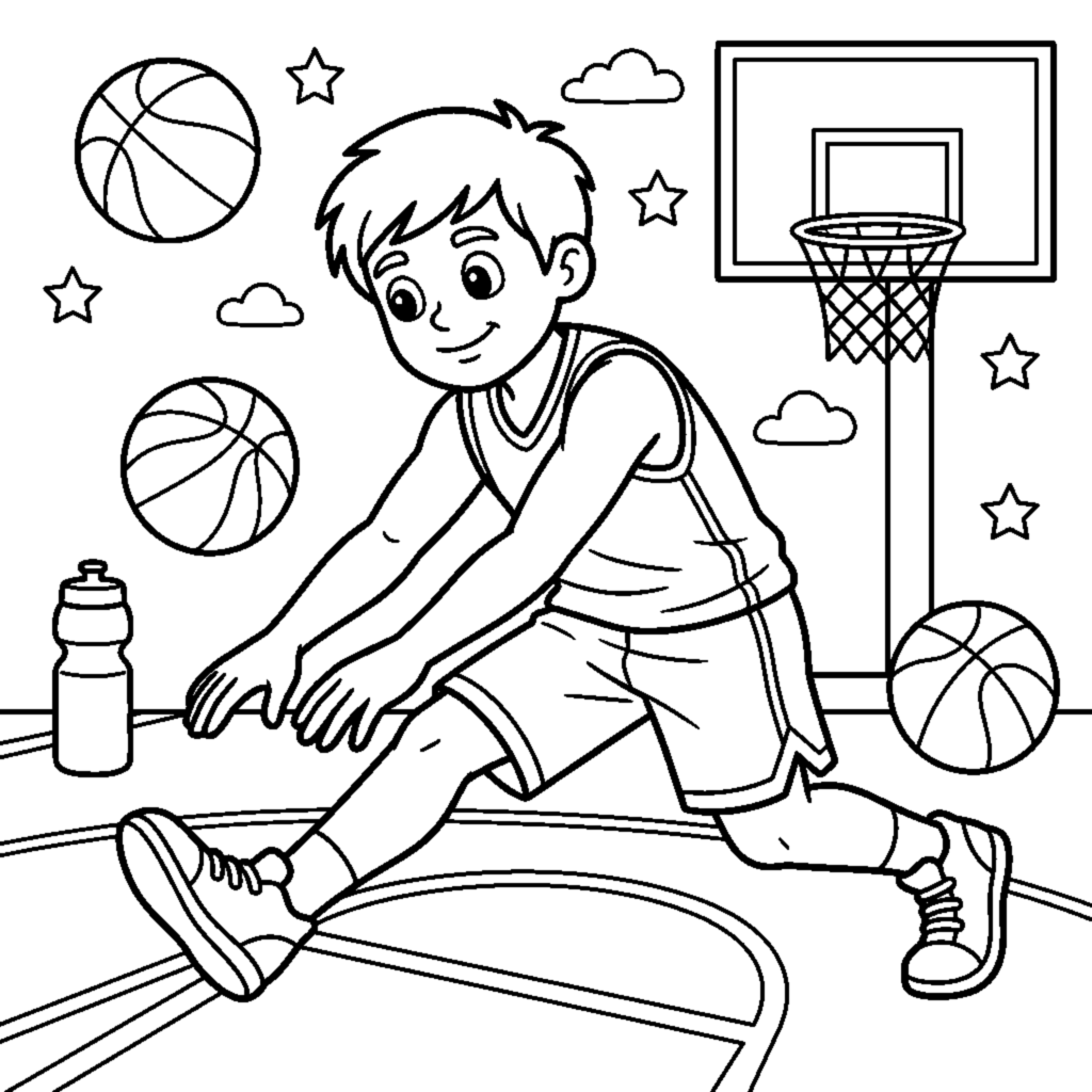 Dibujo para colorear: Jugador de baloncesto calentando
