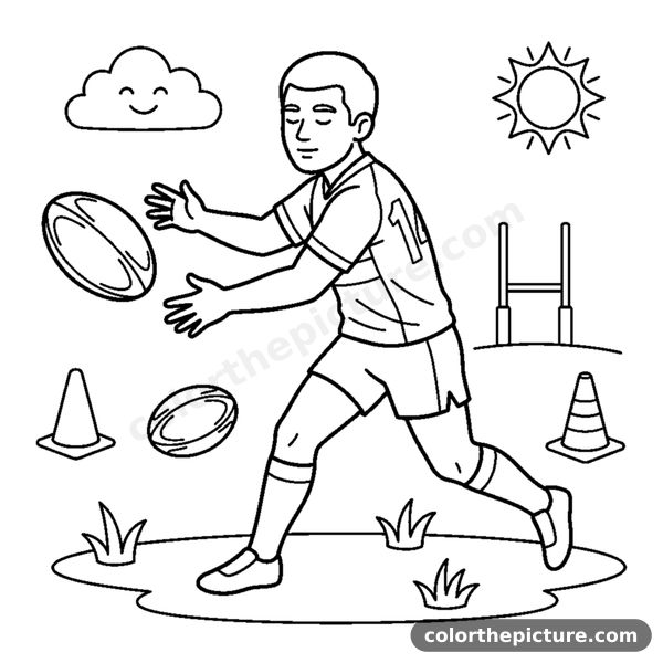 Disegno da colorare: Giocatore di rugby che passa la palla