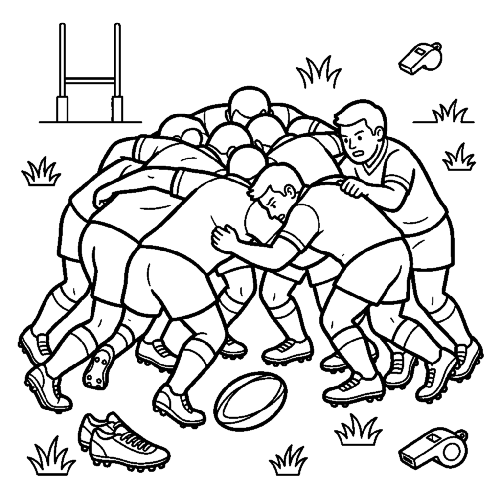 Disegno da colorare: Squadra di rugby in mischia
