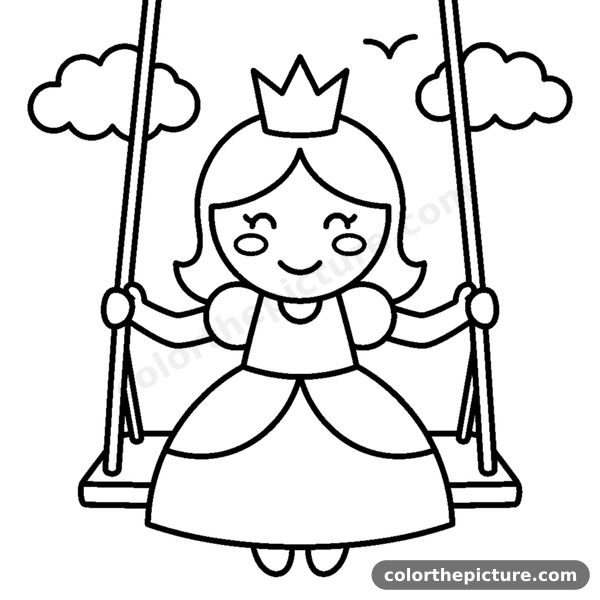 Coloriage Petite princesse sur la balançoire
