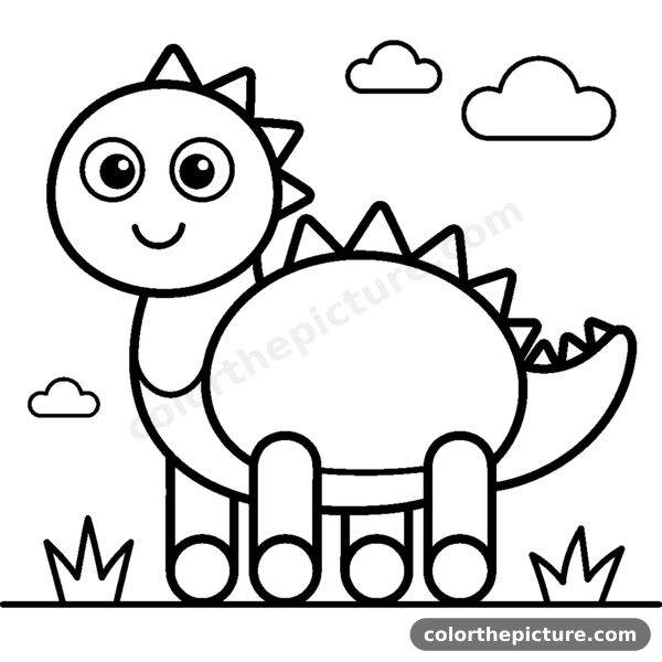 Cute smiling robot dinosaur with spikes on its back coloring page