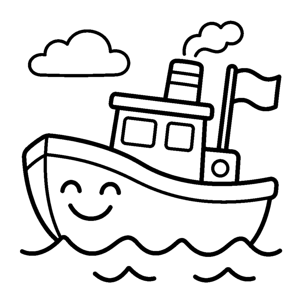 Desenho para colorir: Pequeno rebocador fofo e sorridente