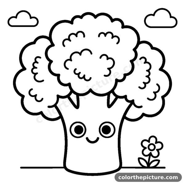 Cute curly broccoli coloring page