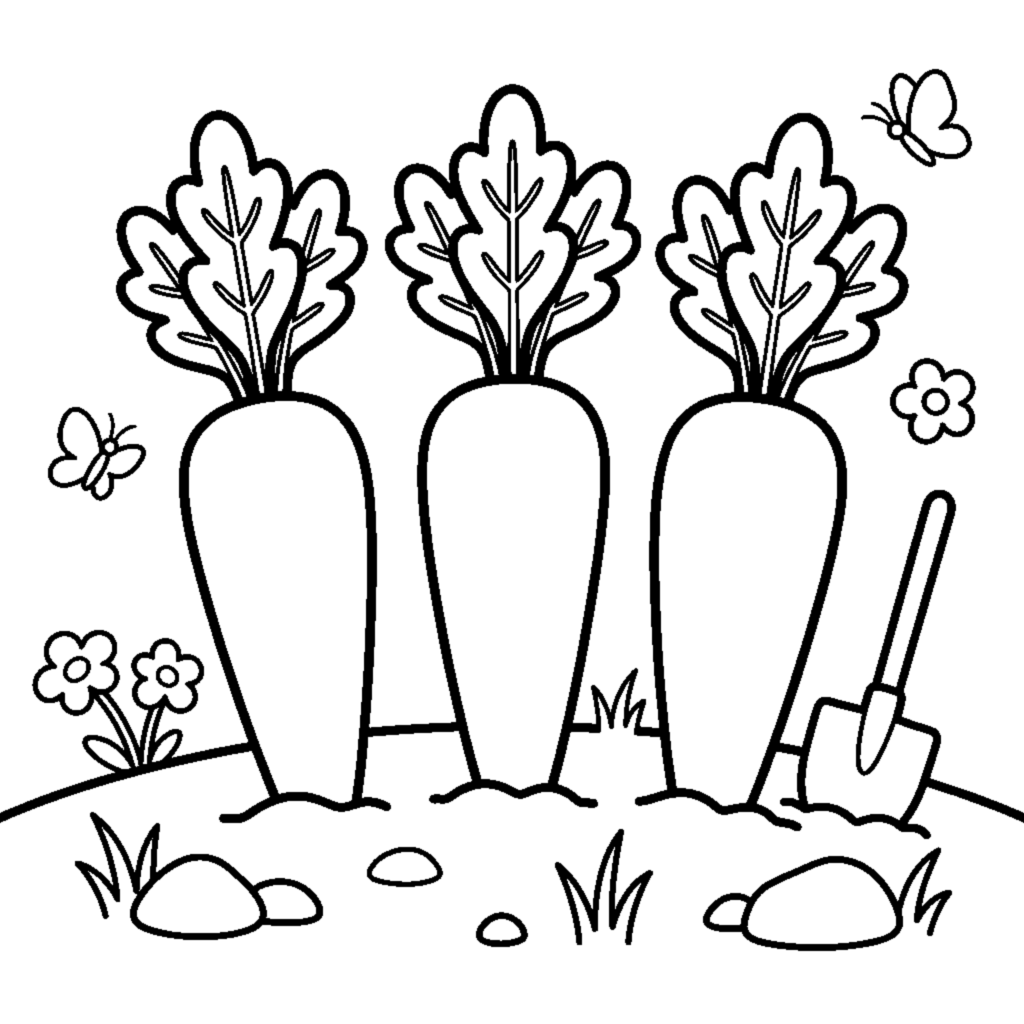 Desenho para colorir: Cenouras lado a lado na terra