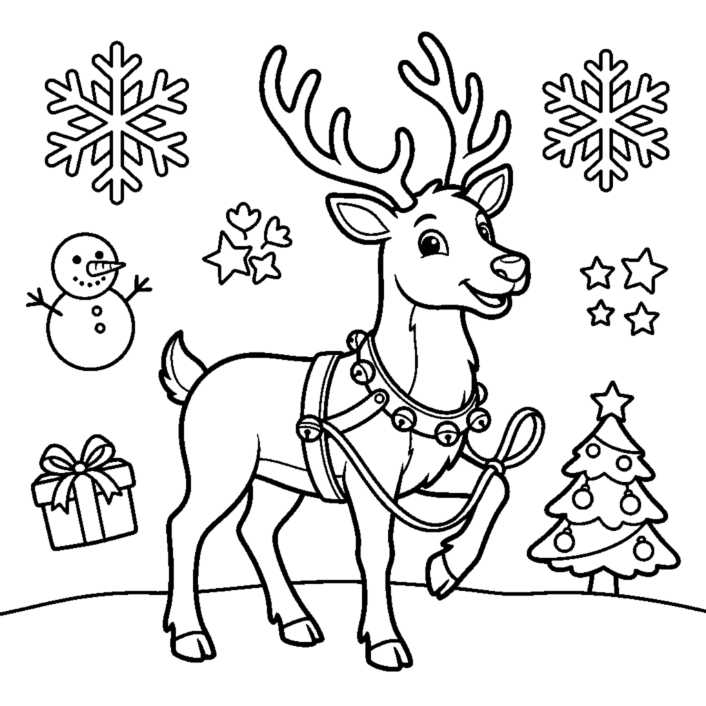 Dibujo para colorear: Reno con cascabeles