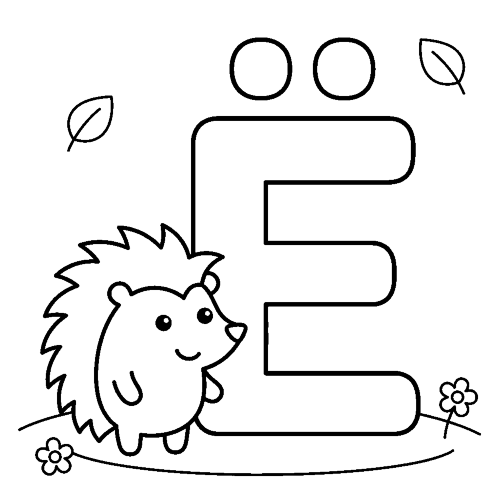 Dibujo para colorear: Буква Ё и ёжик в весёлой сцене