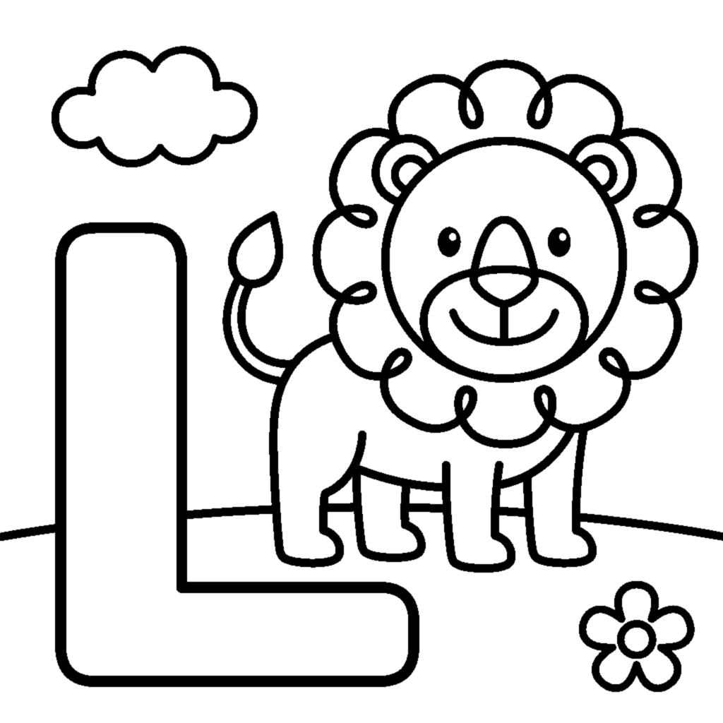 Disegno da colorare: Letra L y un león en una escena alegre