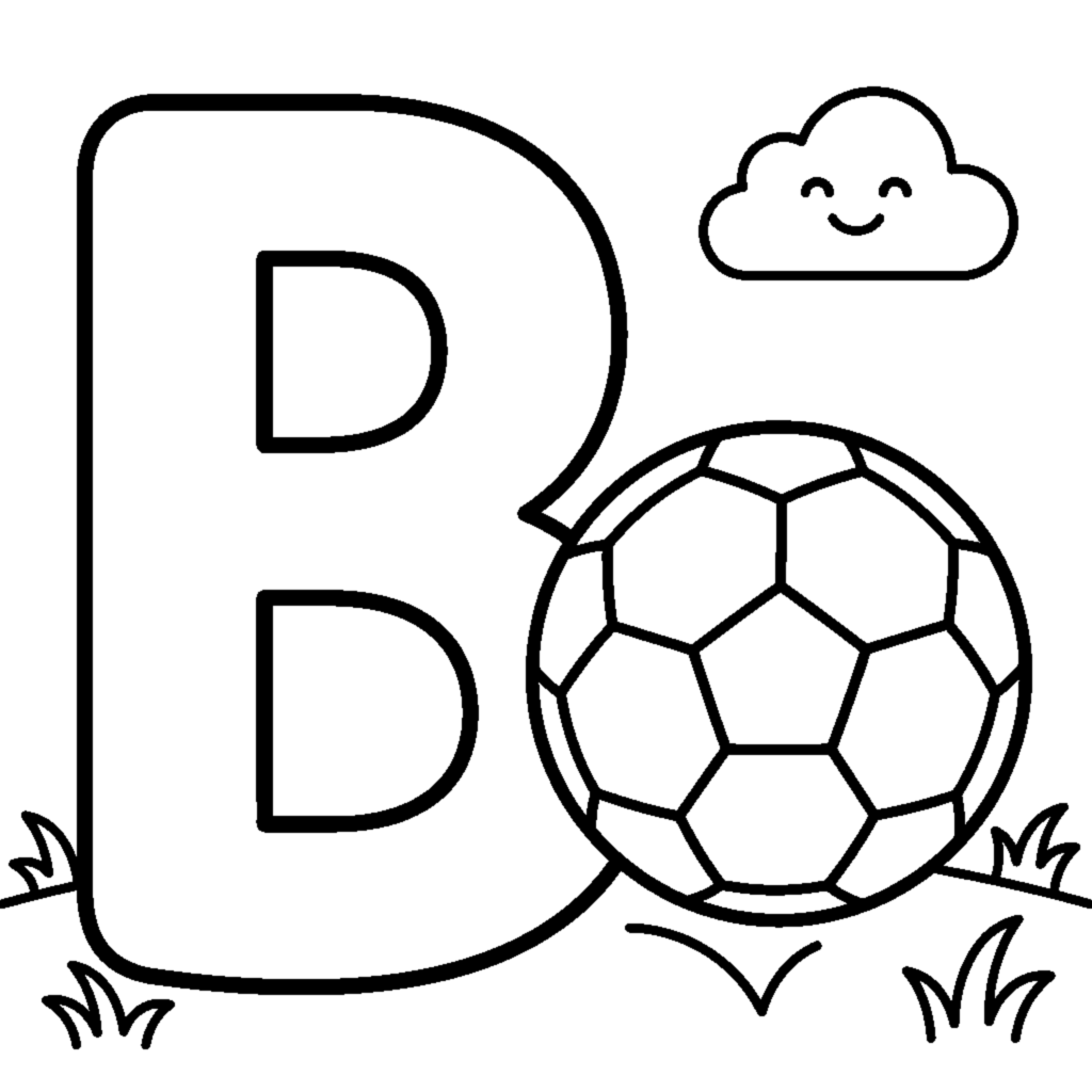 Dibujo para colorear: Lettre B et un ballon dans une scène joyeuse