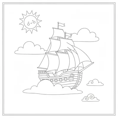 Nave che si Alza sopra Soffici Nuvole Bianche Disegno da Colorare