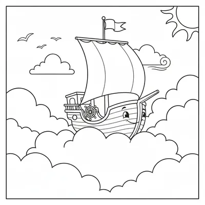 Nave dei Sogni che Fluttua al Chiaro di Luna Disegno da Colorare