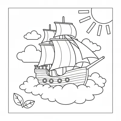 Nave Volante con Vele Gonfie di Vento Disegno da Colorare