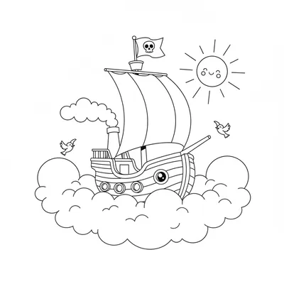 Nave che Vaga nel Cielo con il Suo Piccolo Capitano Disegno da Colorare