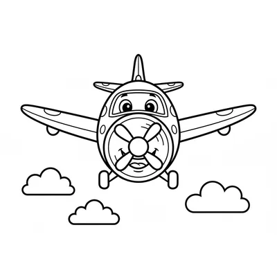 Joyeux Avion Volant à Travers les Nuages Coloriage