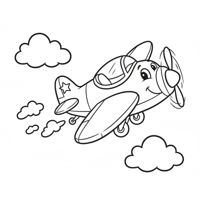 Petit Avion Souriant Planant dans le Ciel Coloriage