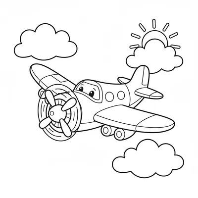 Avion Heureux Volant sous un Arc-en-ciel Coloriage