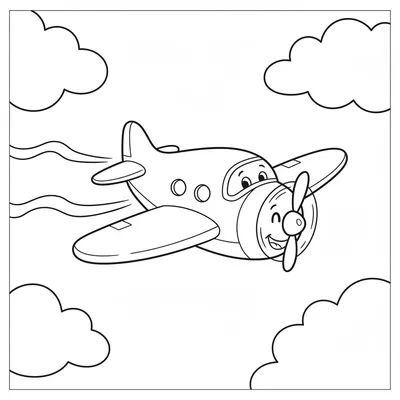 Avion Heureux Plongeant dans des Nuages de Coton Coloriage