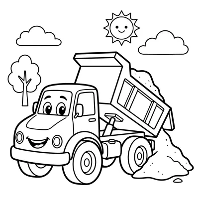 Simpatico Camion della Sabbia Sorridente nel Parco Soleggiato Disegno da Colorare