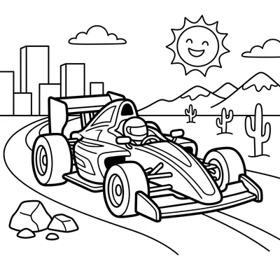 Página para Colorir de Carro de Corrida de Fórmula 1