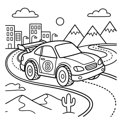 Página para Colorir de Carro na Pista de Corrida