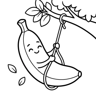Pagina da colorare di una banana carina sull'altalena