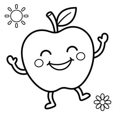 Disegno da Colorare della Mela Felice e Sorridente