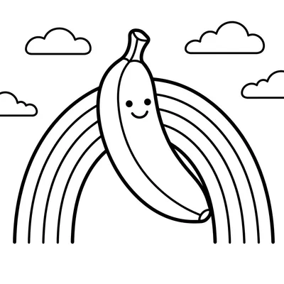 Disegno da colorare di una banana felice e un arcobaleno