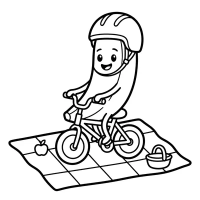 Pagina da colorare di una banana carina in bicicletta