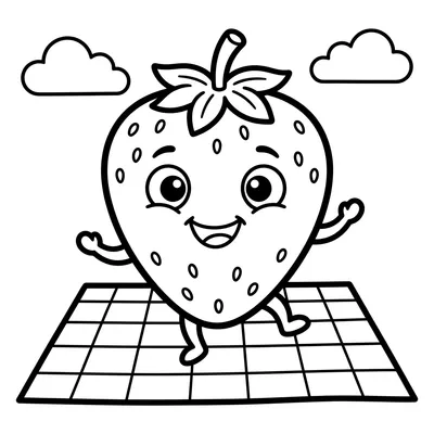 Pagina da colorare di una fragola che balla