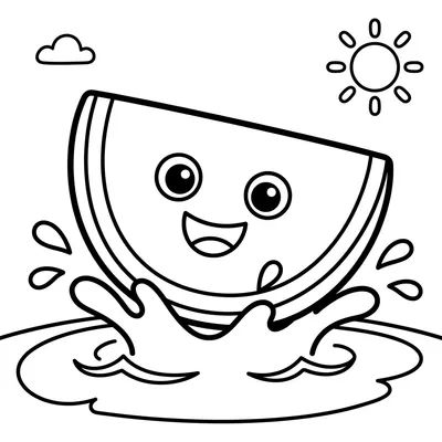 Watermelon Having Fun in the Water Coloring Page
