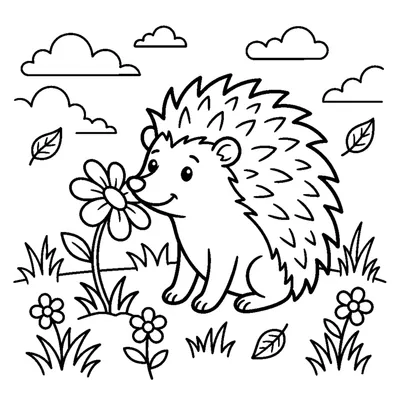 Igel Schnuppert an einer Blume