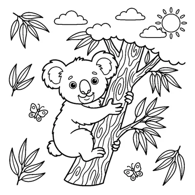 Koala Abrazando el Tronco de un Árbol