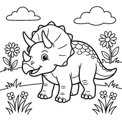 Çayırda Sevimli Triceratops Yavrusu