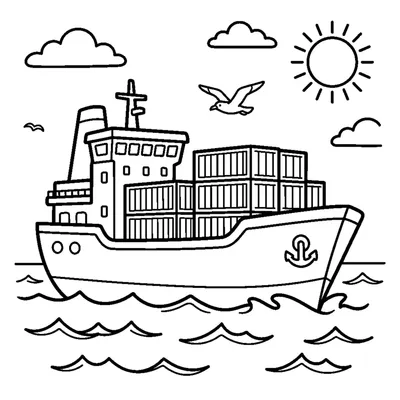 Navio de Carga Navegando nas Ondas do Oceano