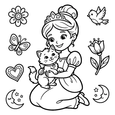 Princess cuddling a pet kitten