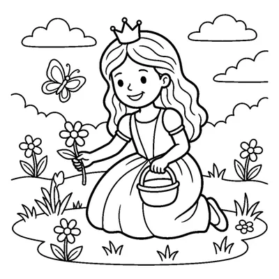 Princess picking flowers in a meadow