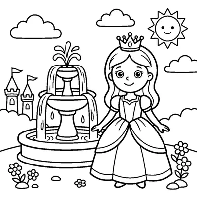 Princess standing beside a castle fountain